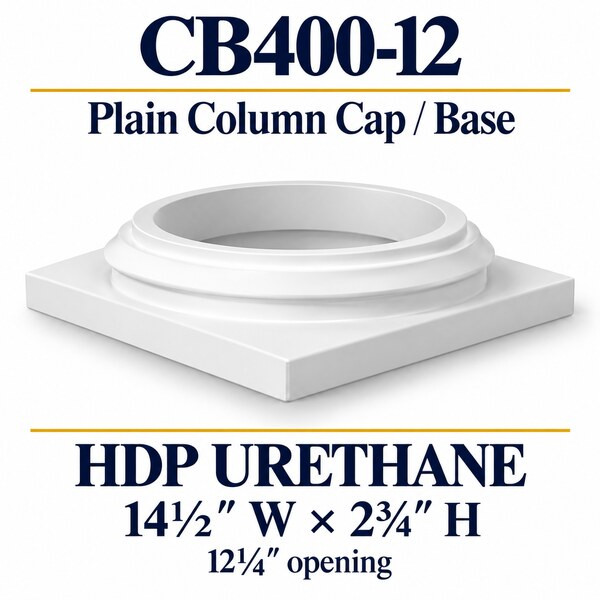 CB400-12 Plain Column Cap or Base – 14½″ W × 2¾″ H | 12¼″ opening
