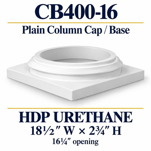 CB400-16 Plain Column Cap or Base – 18½″ W × 2¾″ H | 16¼″ opening