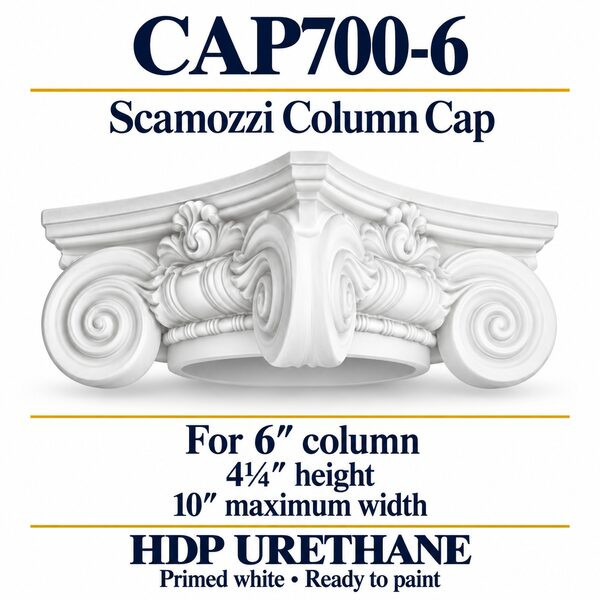 CAP700-6 Scamozzi Column Cap – 10″ maximum width × 4¼″ height | Fits 6″ column