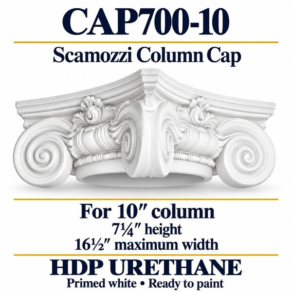 CAP700-10 Scamozzi Column Cap – 16½″ maximum width × 7¼″ height | Fits 10″ column
