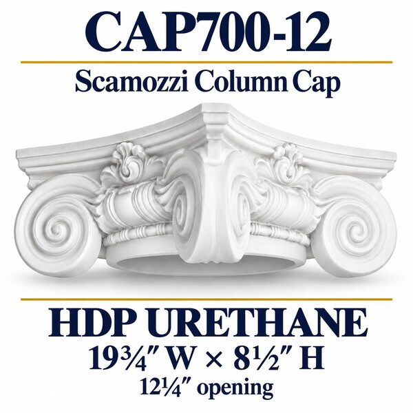 CAP700-12 Scamozzi Column Cap – 19¾″ W × 8½″ H | 12¼″ opening