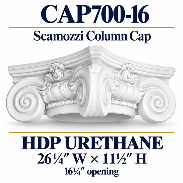 CAP700-16 Scamozzi Column Cap – 26¼″ W × 11½″ H | 16¼″ opening