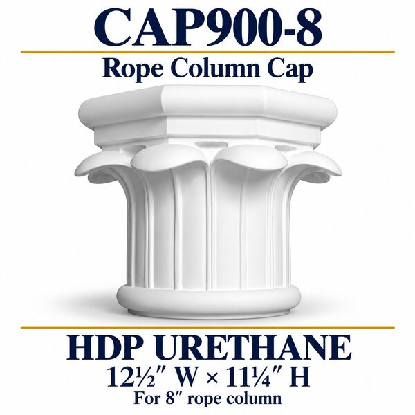 CAP900-8 rope column cap, 12 and a half inches wide and 11 and a quarter inches high.