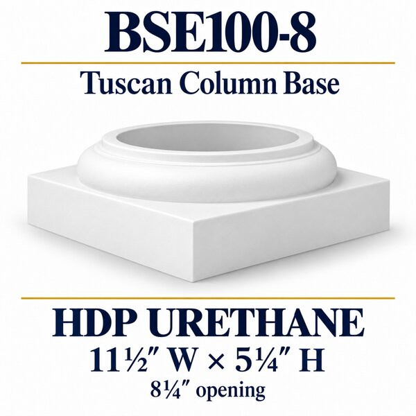 BSE100-8 Tuscan column base, 11 and a half inches wide and 5 and a quarter inches high.