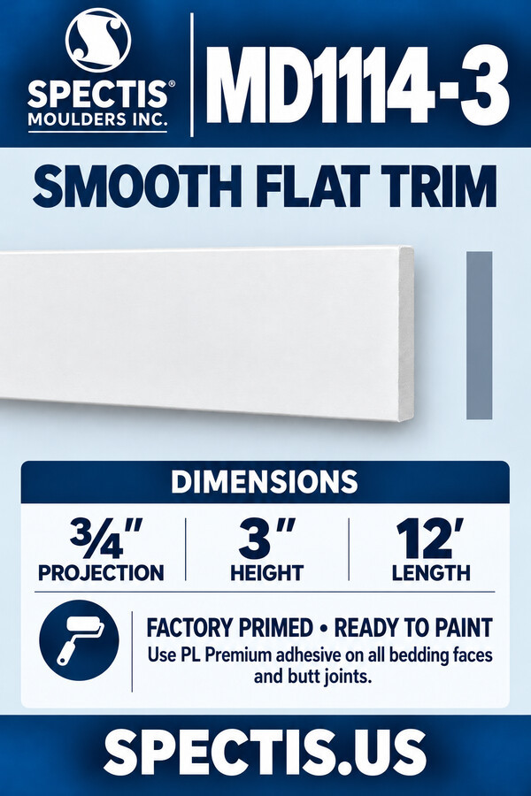 MD1114-3 smooth flat trim and grey rectangular side profile