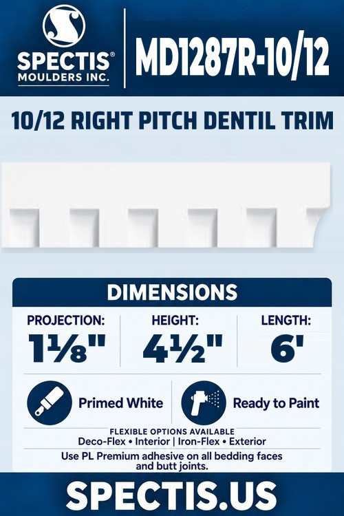 MD1287R-10/12 10/12 right pitch dentil trim section and side profile