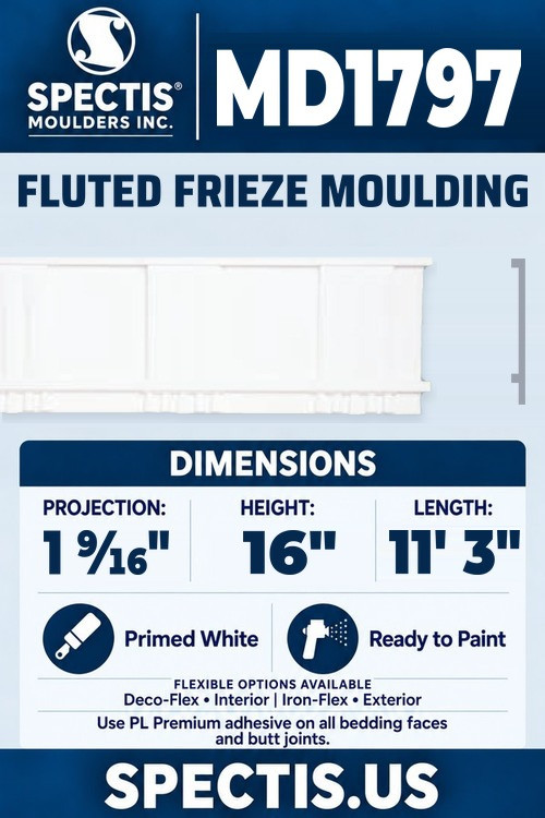 MD1797 fluted frieze moulding section and side profile