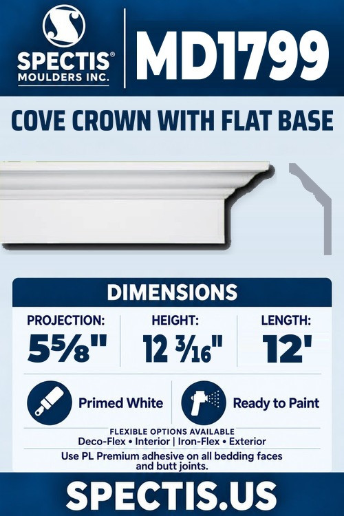 MD1799 cove crown with flat base section and side profile