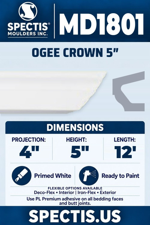 MD1801 ogee crown 5″ section and side profile