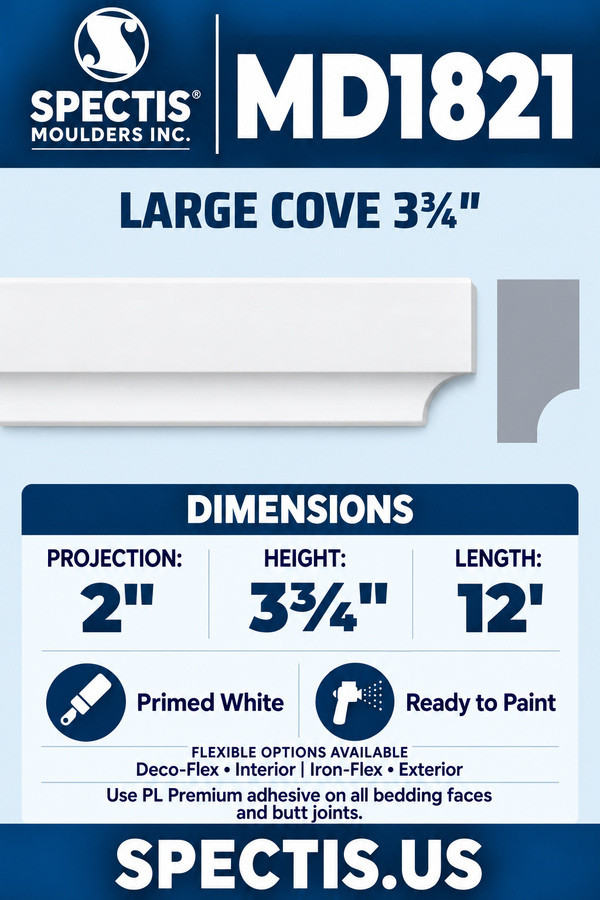 MD1821 large cove 3¾″ section and side profile