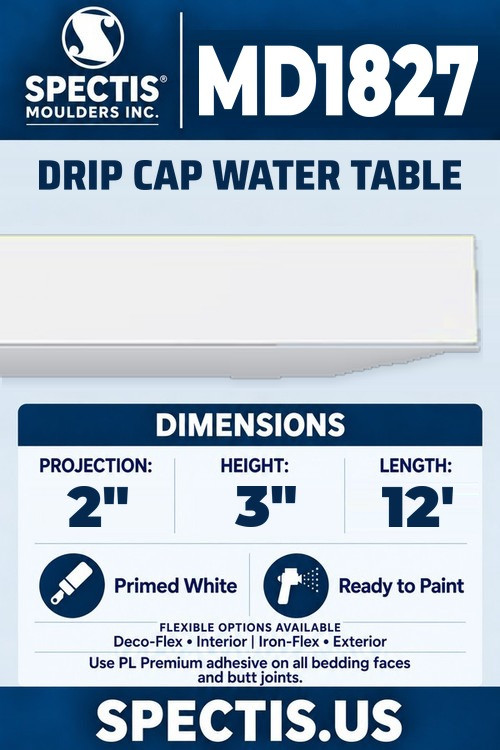 MD1827 drip cap water table section and side profile