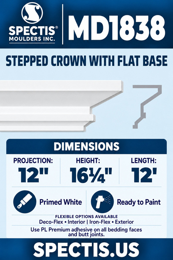 MD1838 stepped crown with flat base section and side profile