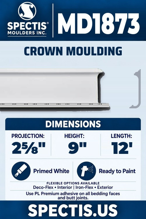 MD1873 crown moulding section and side profile