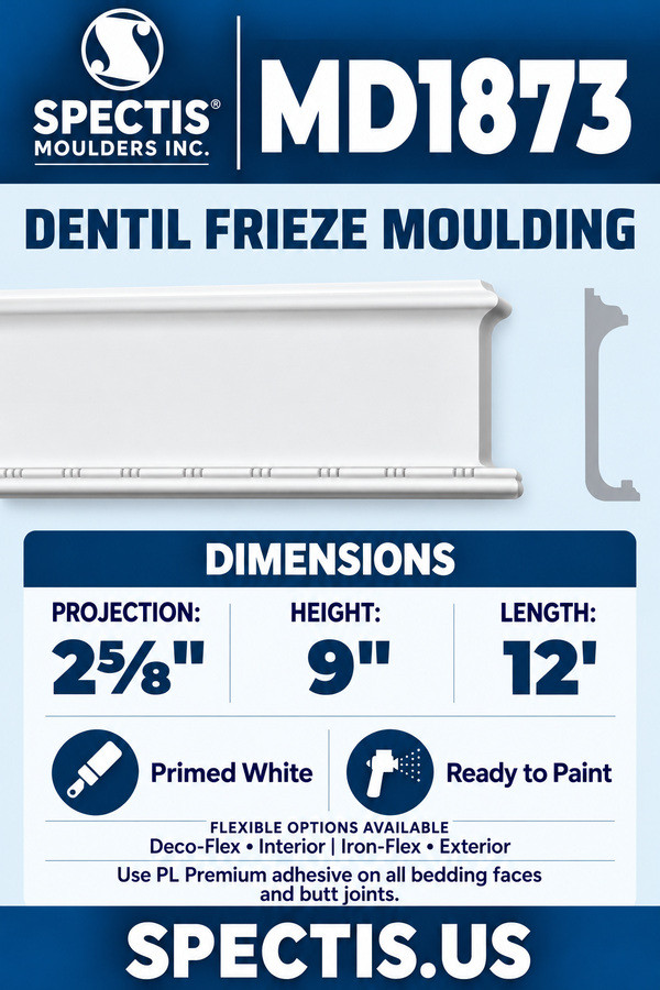 MD1873 dentil frieze moulding section and side profile