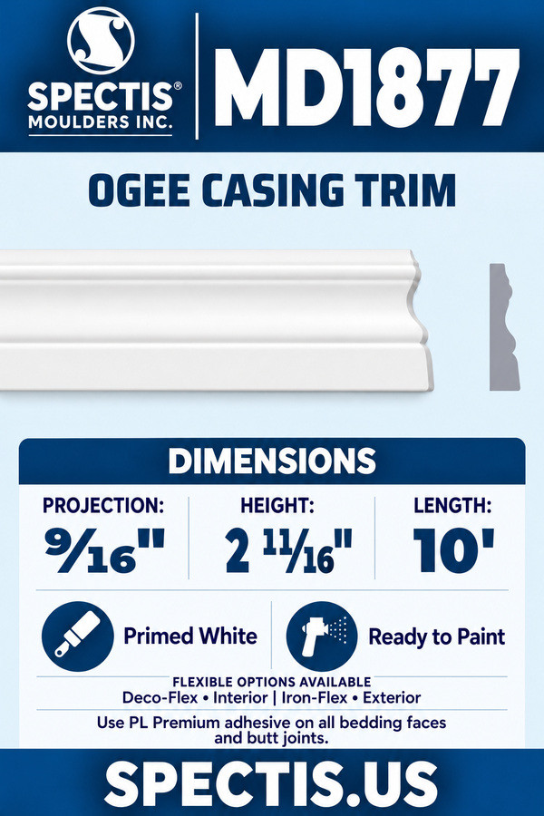 MD1877 ogee casing trim section and side profile