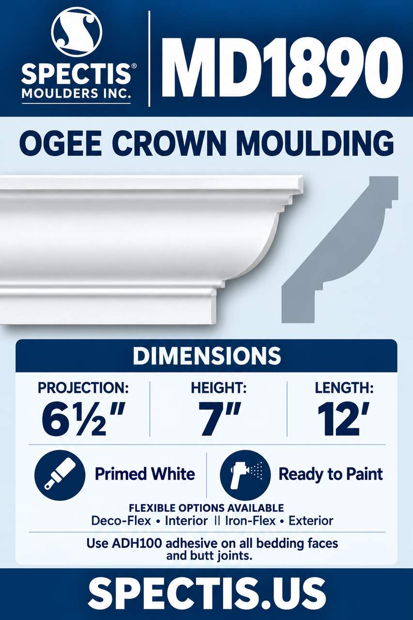 MD1890 ogee crown moulding section and side profile