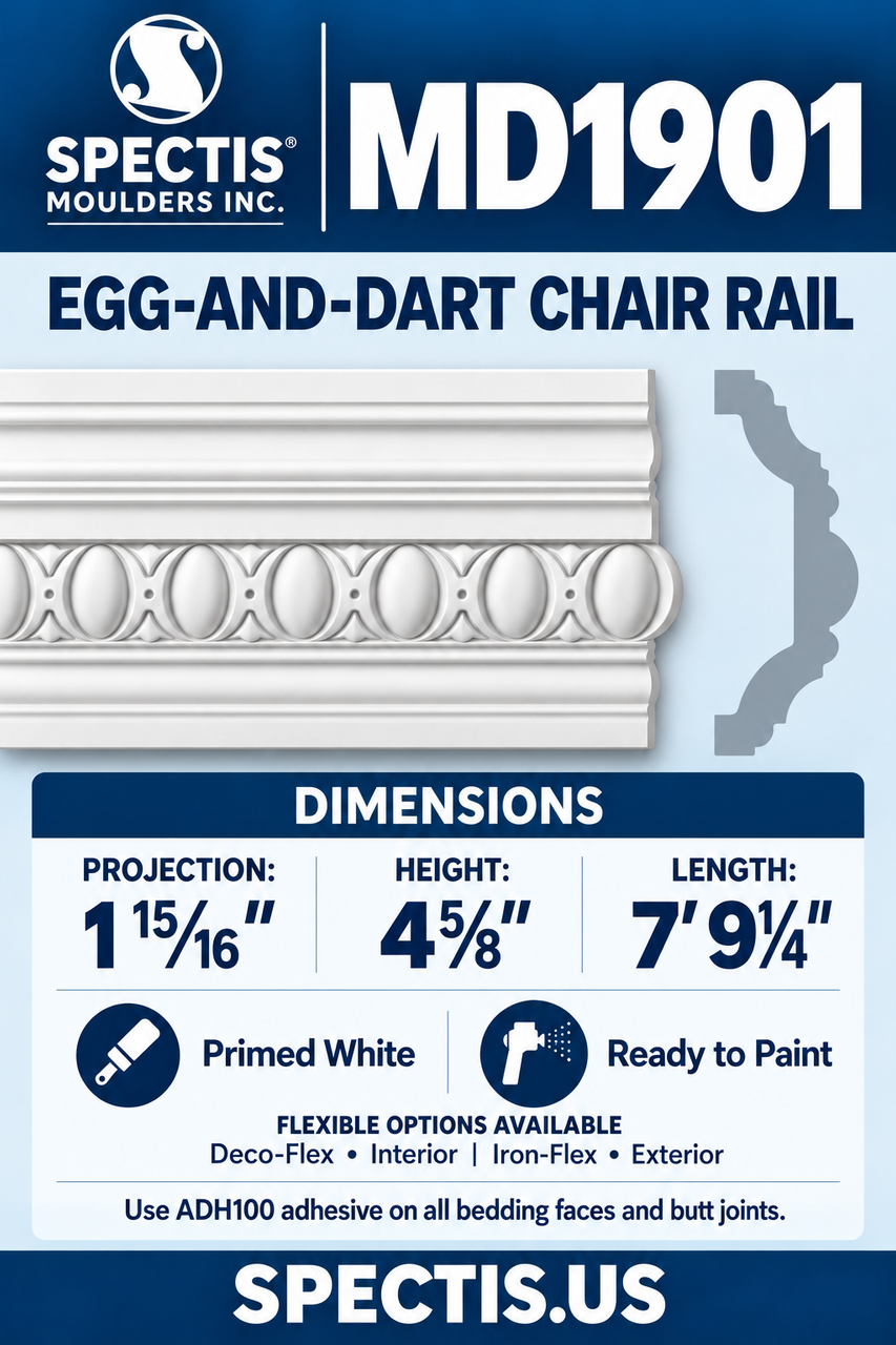MD1901 egg-and-dart chair rail section and side profile