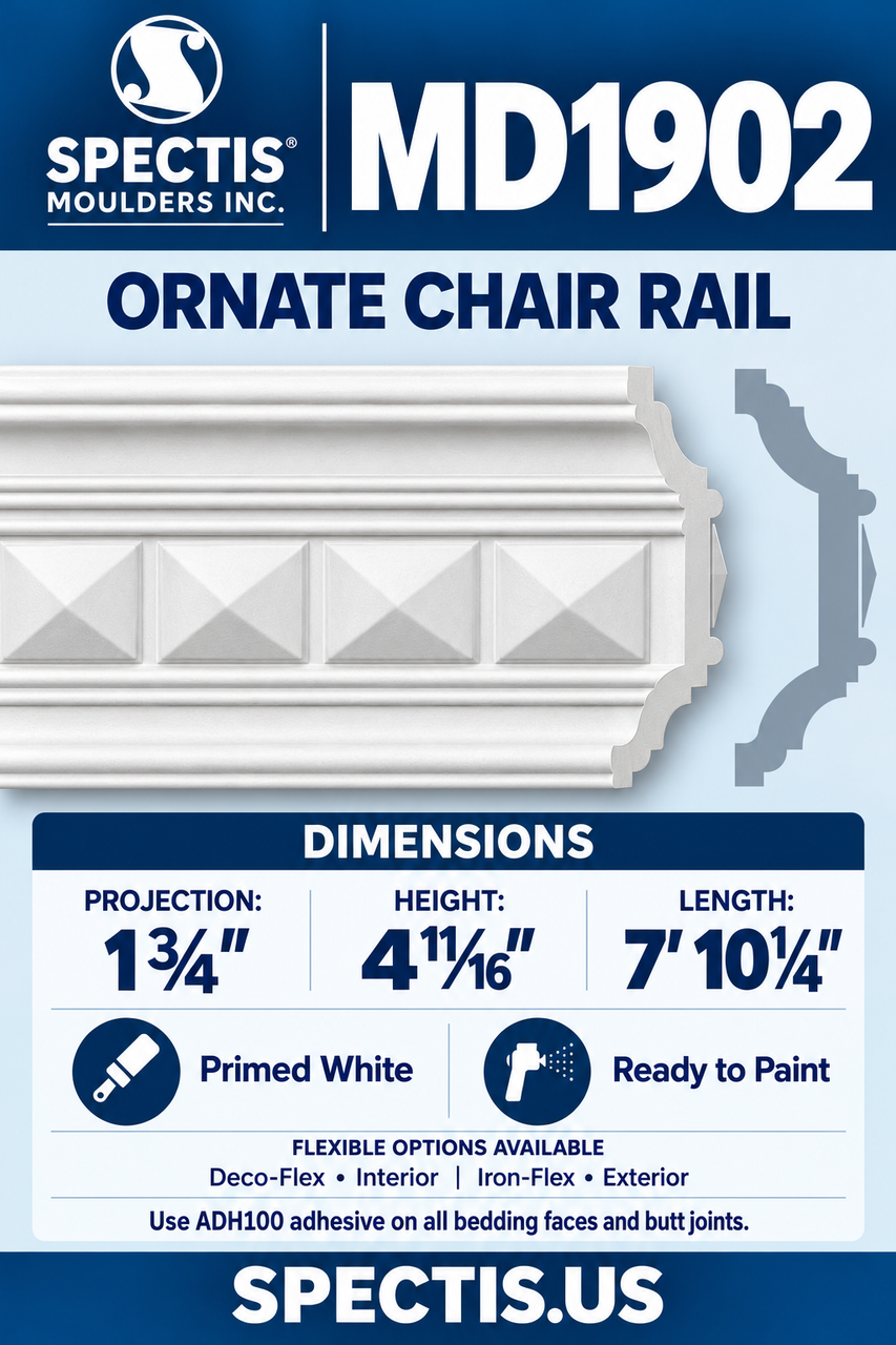 MD1902 ornate chair rail section and side profile