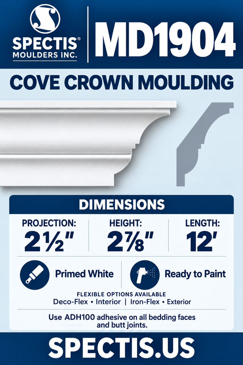 MD1904 cove crown moulding section and side profile
