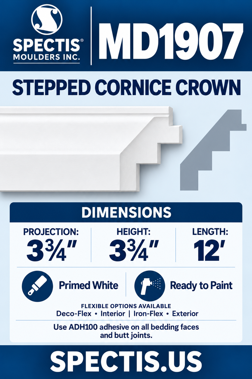 MD1907 stepped cornice crown 3¾″ section and side profile
