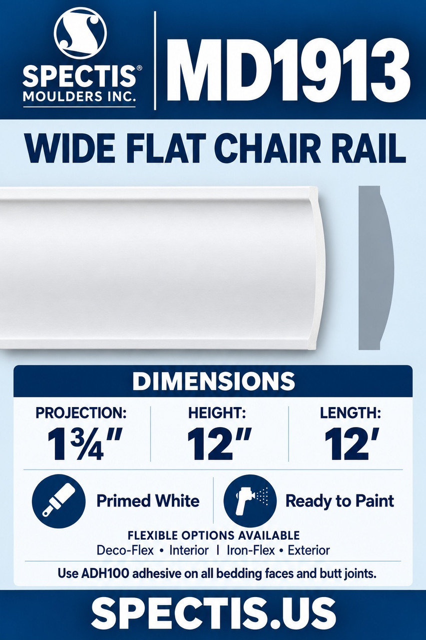 MD1913 wide flat chair rail section and side profile
