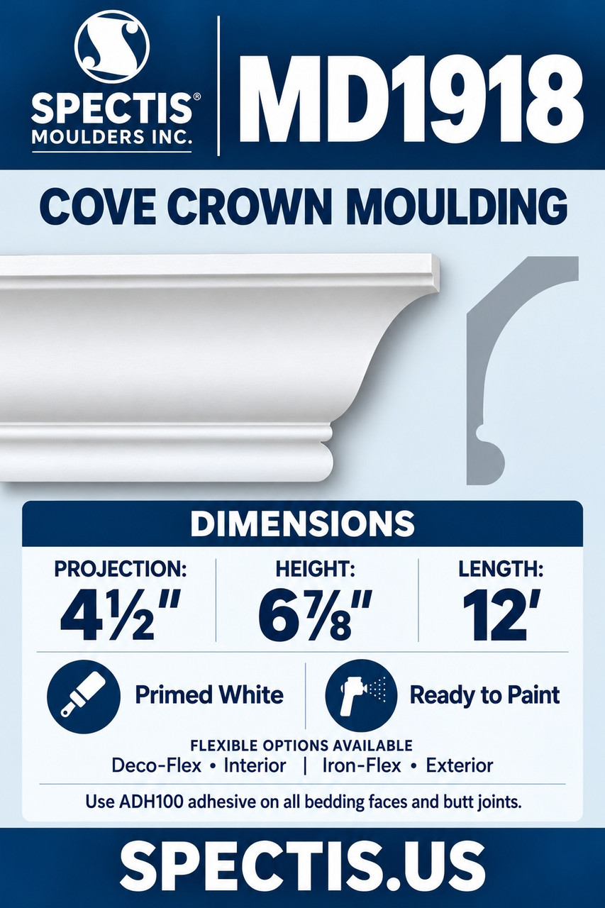 MD1918 cove crown moulding section and side profile