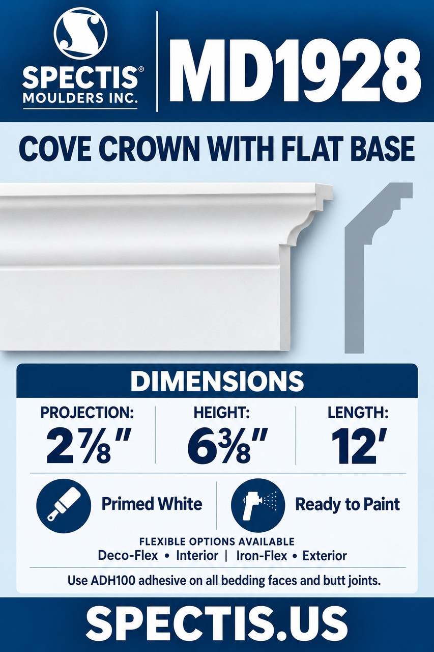 MD1928 cove crown with flat base section and side profile