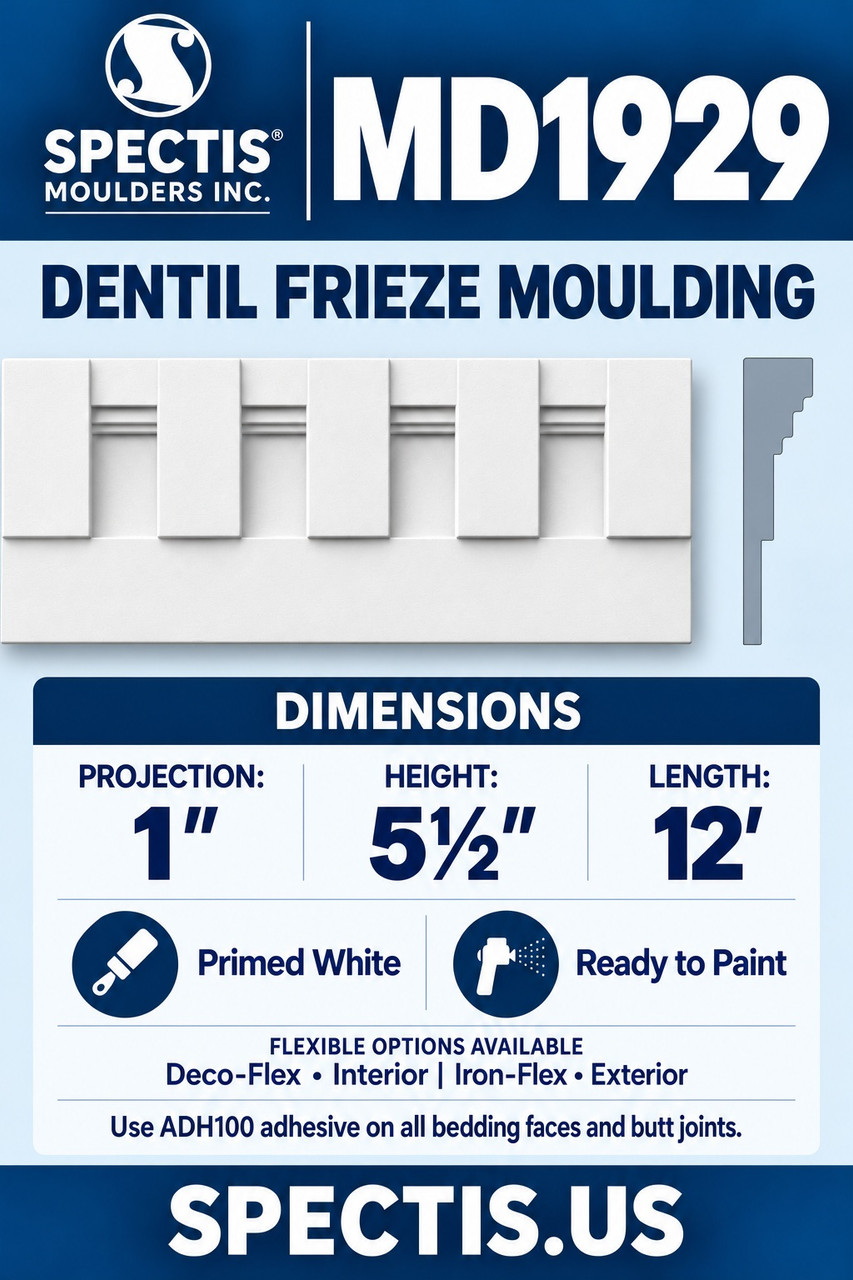 MD1929 cove crown moulding section and side profile