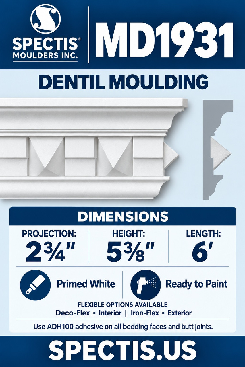 MD1931 dentil moulding section and side profile