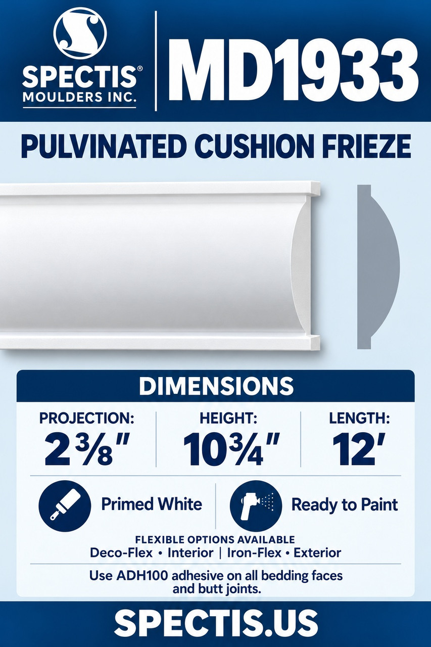 MD1933 pulvinated cushion frieze section and side profile