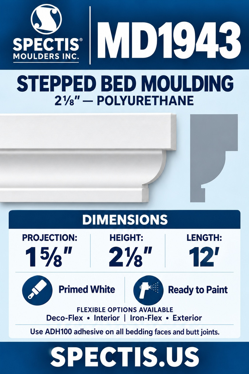 MD1943 stepped bed moulding 2⅛″ section and side profile