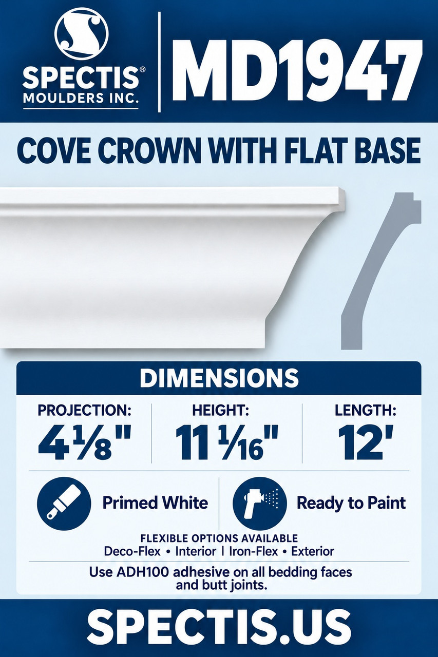 MD1947 cove crown with flat base section and side profile
