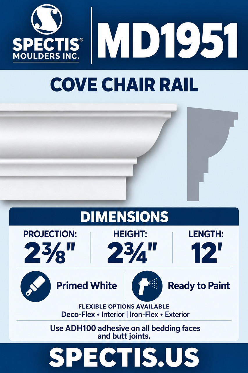 MD1951 cove chair rail section and side profile