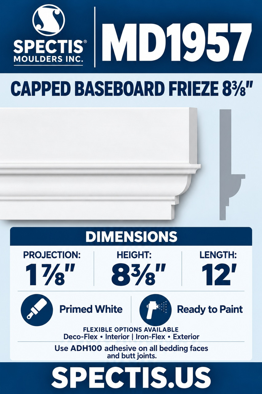 MD1957 capped baseboard frieze 8⅜″ section and side profile