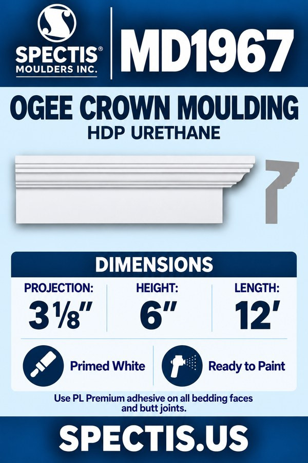 MD1967 ogee crown moulding — moulding and matching side profile