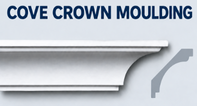 MD1969 cove crown moulding section and side profile, showing the broad concave face and narrow flat bands.
