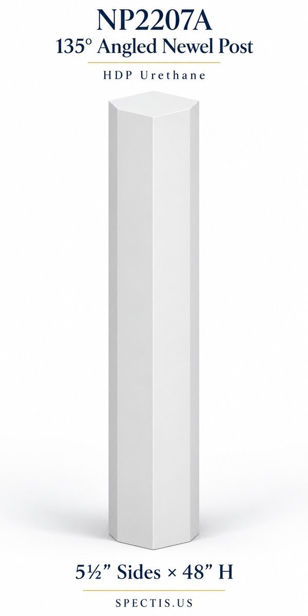 NP2207A 135° Angled Newel Post, 5½″ sides × 48″ H, with a 135° angle
