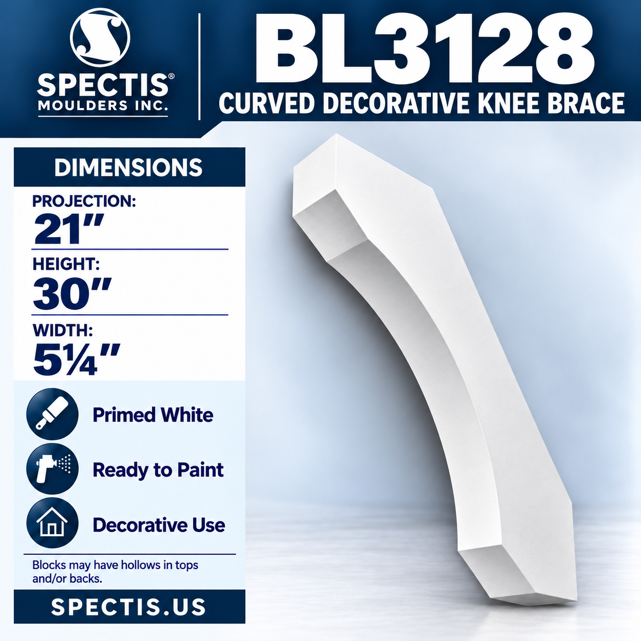 BL3128 Curved Decorative Knee Brace 5.25"W x 30"H x 21"P