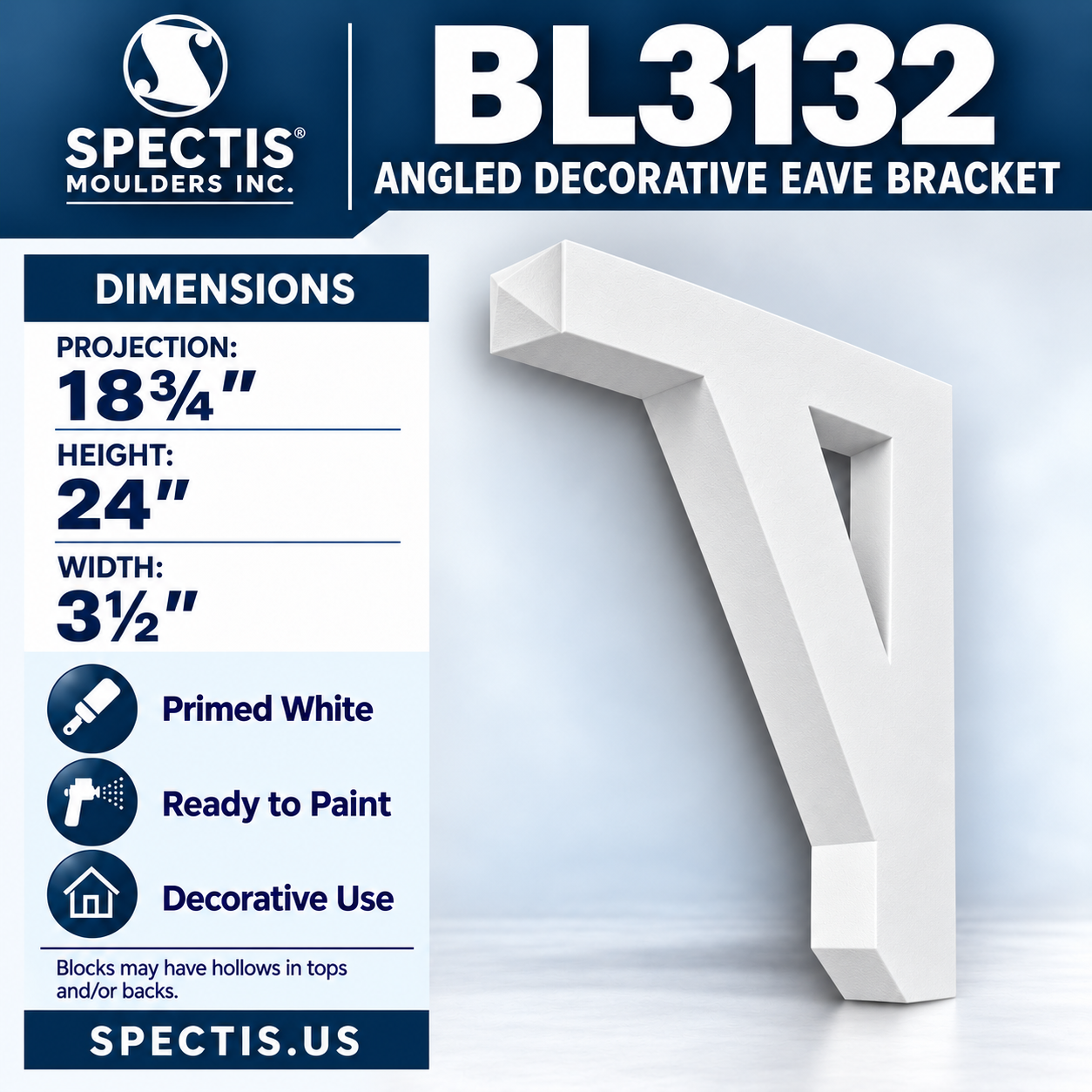 BL3132 Angled Decorative Eave Bracket 3.5"W x 24"H x 18.75"P