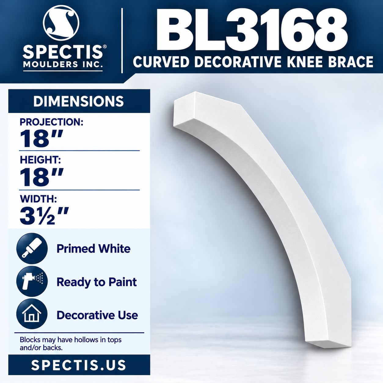 BL3168 Curved Decorative Knee Brace 3.5"W x 18"H x 18"P