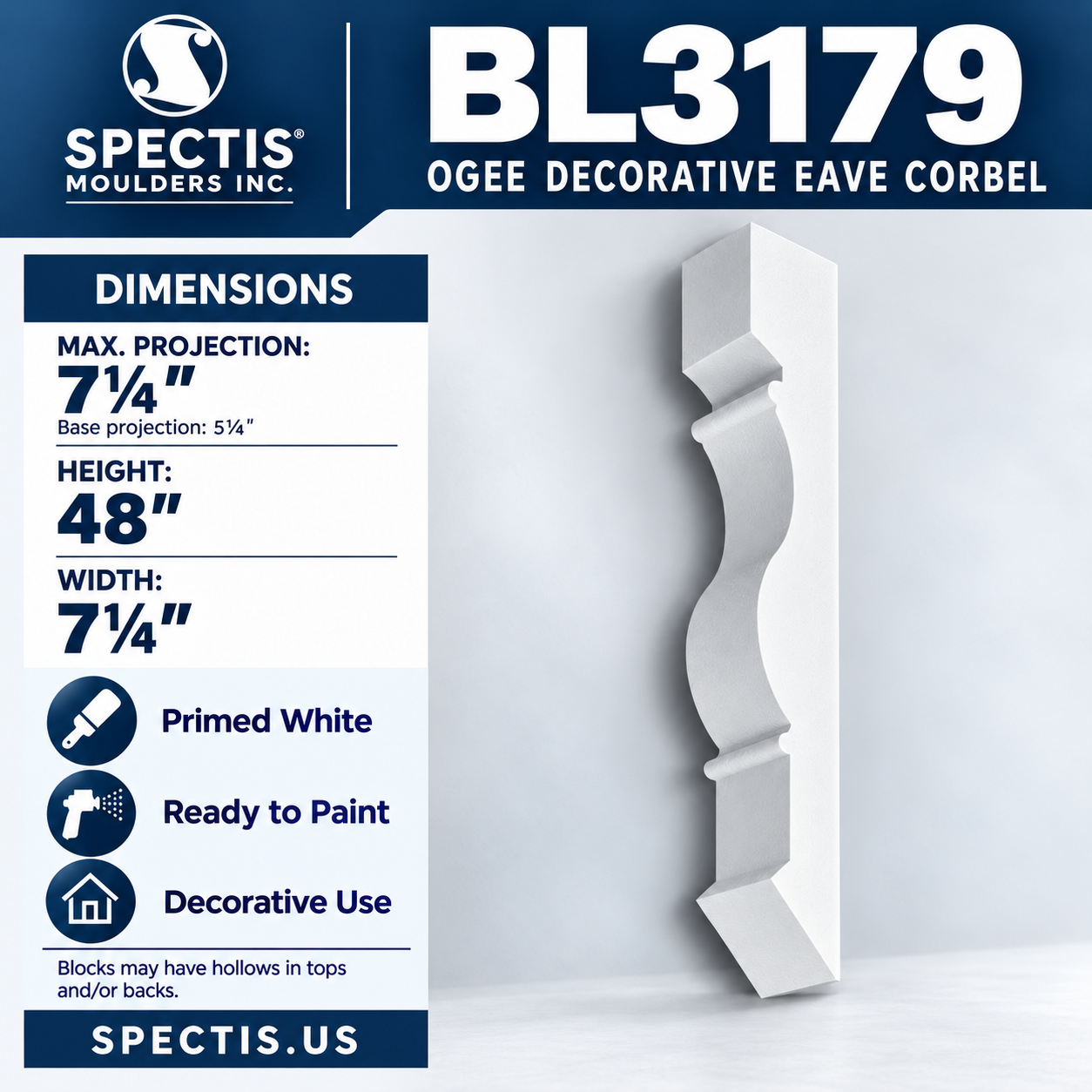 BL3179 Ogee Decorative Eave Corbel 7.25"W x 48"H x 7.25"P