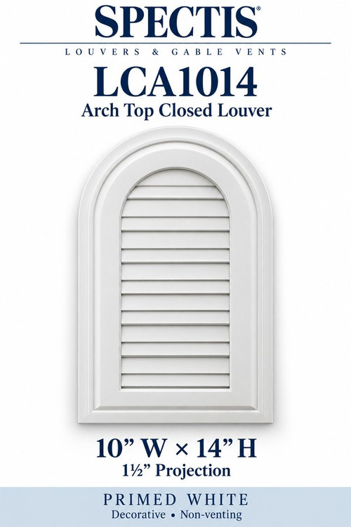 LCA1014 Arch Top Closed Louver, 10 inches wide by 14 inches high, decorative and non-venting