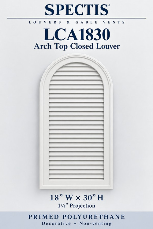 LCA1830 Arch Top Closed Louver, 18 inches wide by 30 inches high, decorative and non-venting
