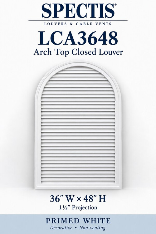 LCA3648 Arch Top Closed Louver, 36″ wide × 48″ high × 1 1/2″ projection
