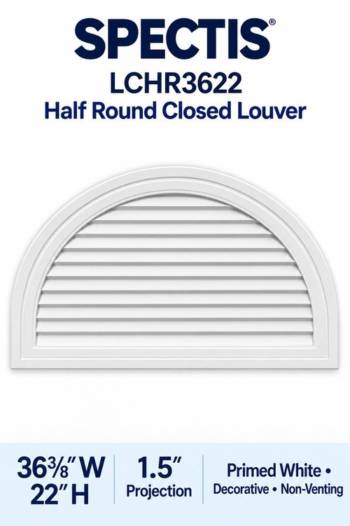 LCHR3622 Half Round Closed Louver, 36 3/8″ wide × 22″ high × 1 1/2″ projection