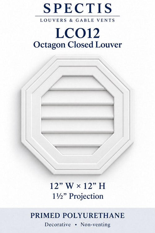 LCO12 Octagon Closed Louver, 12 inches wide by 12 inches high, decorative and non-venting