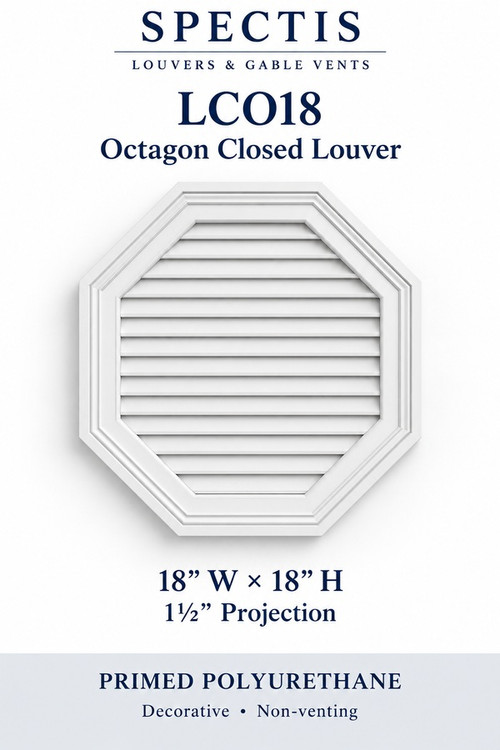 LCO18 Octagon Closed Louver, 18 inches wide by 18 inches high, decorative and non-venting
