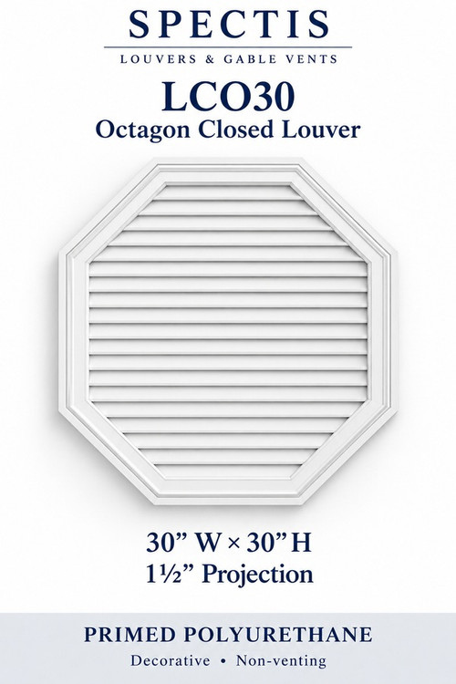 LCO30 Octagon Closed Louver, 30 inches wide by 30 inches high, decorative and non-venting