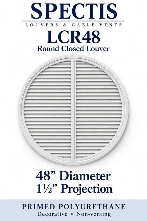 LCR48 Round Closed Louver, 48 inches wide by 48 inches high, decorative and non-venting