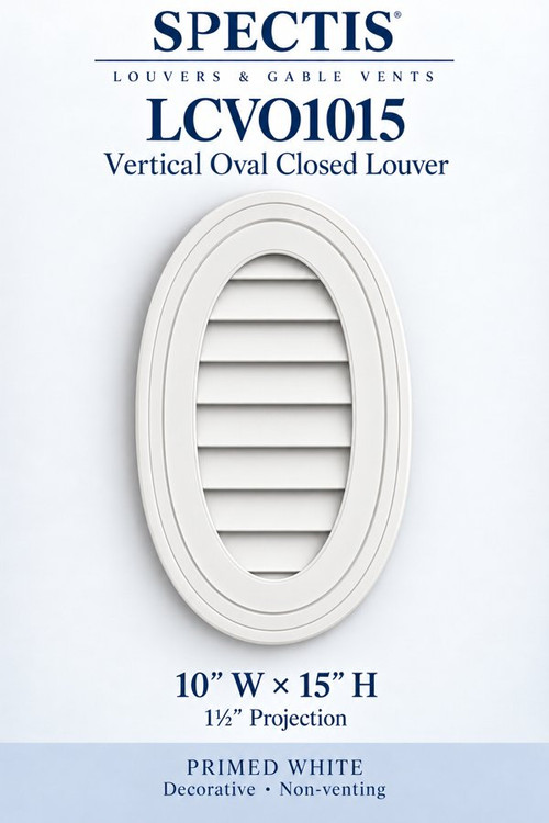 LCVO1015 Vertical Oval Closed Louver, 10″ wide × 15″ high × 1 1/2″ projection